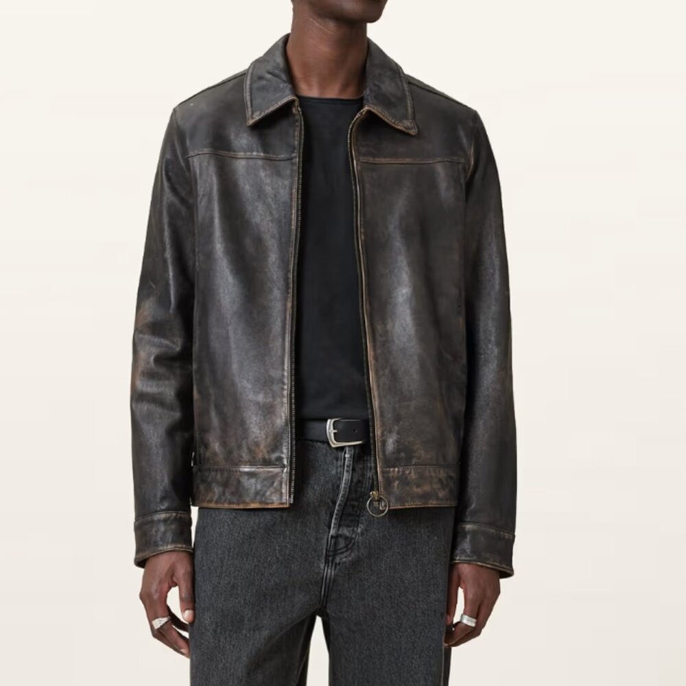 NWT Allsaints Unisex Alkan Two Tone Leather Jacket